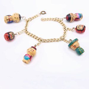 Vintage Kokeshi Doll Charm Bracelet